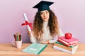 Young hispanic girl wearing graduated hat holding diploma thinking attitude and sober expression looking self confident Royalty Free Stock Photo