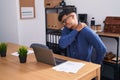 Young hispanic man business worker suffering for backache working at office Royalty Free Stock Photo