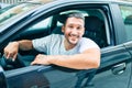 Young hispanic man smiling happy driving car Royalty Free Stock Photo