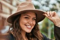 Young hispanic tourist woman smiling happy making selfie by the camera at the city Royalty Free Stock Photo