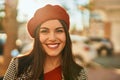 Young hispanic woman smiling happy standing at the city Royalty Free Stock Photo