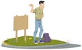Young Hitchhiker with backpack. Illustration for internet and mobile website