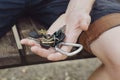 A young holds a bunch of keys in his hand. Royalty Free Stock Photo