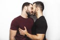 Young homosexuals gay couple love each other on a white background. Royalty Free Stock Photo