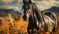 Young horse grazing in a tranquil meadow at sunrise generated by AI Royalty Free Stock Photo