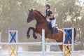 Young horse rider girl on show jumping competition Royalty Free Stock Photo