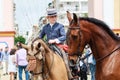 Young horse rider taking a walk by the fair of Seville