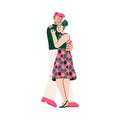 Young hugging couple characters in sketch style, vector illustration isolated.