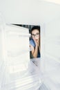 Desperate woman looking into her empty fridge Royalty Free Stock Photo