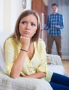 Young husband blaming girl during quarrelling