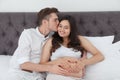 Young husband and his pregnant wife showing heart Royalty Free Stock Photo