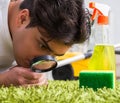 Young husband man cleaning floor at home Royalty Free Stock Photo