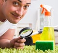 Young husband man cleaning floor at home Royalty Free Stock Photo