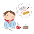 Young ill man or a boy with flu deciding wheter to use homeopathy or allopathy Royalty Free Stock Photo