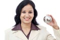 Young Indian business woman holding puzzle globe Royalty Free Stock Photo