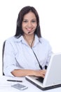 Young Indian call centre woman against white Royalty Free Stock Photo