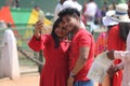 Young Indian couple taking selfie on streets of New Delhi, India