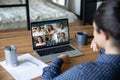 Young indian ethnicity employee holding video conference call with colleagues. Royalty Free Stock Photo