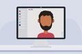 Young indian male blogger in live streaming online event, Video conference remote working. Vlogger concept. Vector flat people Royalty Free Stock Photo