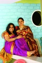 Young Indian Mother and Daughter in Saree Royalty Free Stock Photo