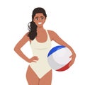 Young indian woman in swimsuit holding beach ball Royalty Free Stock Photo