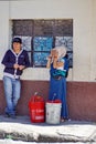 Indigenous couple on a corner