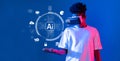 Young individual exploring artificial intelligence concepts through virtual reality technology, showcasing innovative Royalty Free Stock Photo