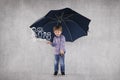 Young insurance agent under umbrellas, protects your family Royalty Free Stock Photo