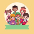 young interracial teenagers kids with ribbon characters