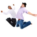 Young interracial teens jumping Royalty Free Stock Photo