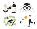 Young investors monochromatic flat vector characters pack