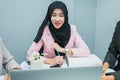young islam women working online meeting in office workplace