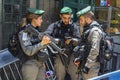 Young Israeli Security police behind crowd control barriers close to the Damascus Gate