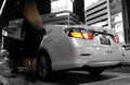 Waiting Toyota Crown taxi on a summer night in Tokyo. Royalty Free Stock Photo