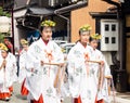 Young Japanese girls dressed and miko shinto pristesses