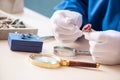 The young jeweler working in his workshop Royalty Free Stock Photo