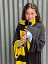 Young girl wearing a costume of young wizard scholar Royalty Free Stock Photo