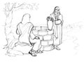 Christ and the Samaritan Woman at the Well. Pencil drawing Royalty Free Stock Photo