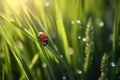 Young juicy fresh green leaves and a ladybug. Generative AI Royalty Free Stock Photo