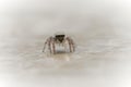 Young jumping spider on light surface macro front view Royalty Free Stock Photo