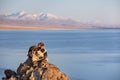 Young kazakh eagle hunter with his golden eagle Royalty Free Stock Photo