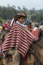 Young kichwa boy wearing a poncho on horseback