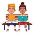 Young kids with books on a bench Royalty Free Stock Photo