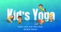 Young kids in different yoga poses, Children doing yoga with animal posture. cartoon illustration Royalty Free Stock Photo