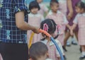 Young Kids exercise with hoola hoop Royalty Free Stock Photo