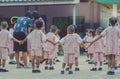 Young Kids exercise with hoola hoop. Royalty Free Stock Photo