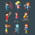 Young kids sportsmens isolated on white vector illustration