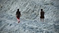 Young kids are walking around the soil surface stock photo