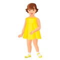 Young kindergarten girl in yellow dress isolated on white