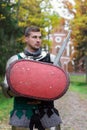 Young knight guards the castle powerful  fighter protection Royalty Free Stock Photo